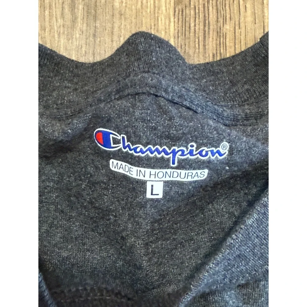 Champion T-Shirt Mens L Charcoal Gray Adult Short Sleeve Solid Basic Excellent - Picture 5 of 8